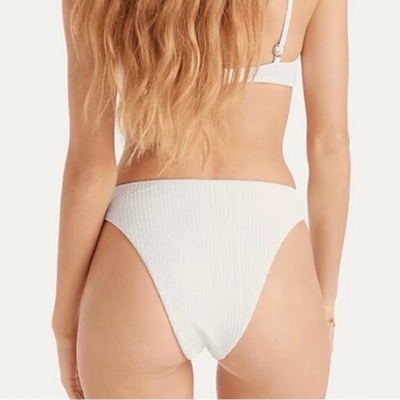 NWT J. Crew White Scrunchie Textured Curved Waist Cheeky Bikini Bottom Sz M - Picture 7 of 14